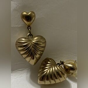 Gold Toned Heart Dangle Earrings